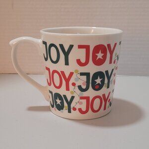 Mug MAUD  BORUP 20 oz Holiday Joy Joy Joy Red Green White String Lights Festive